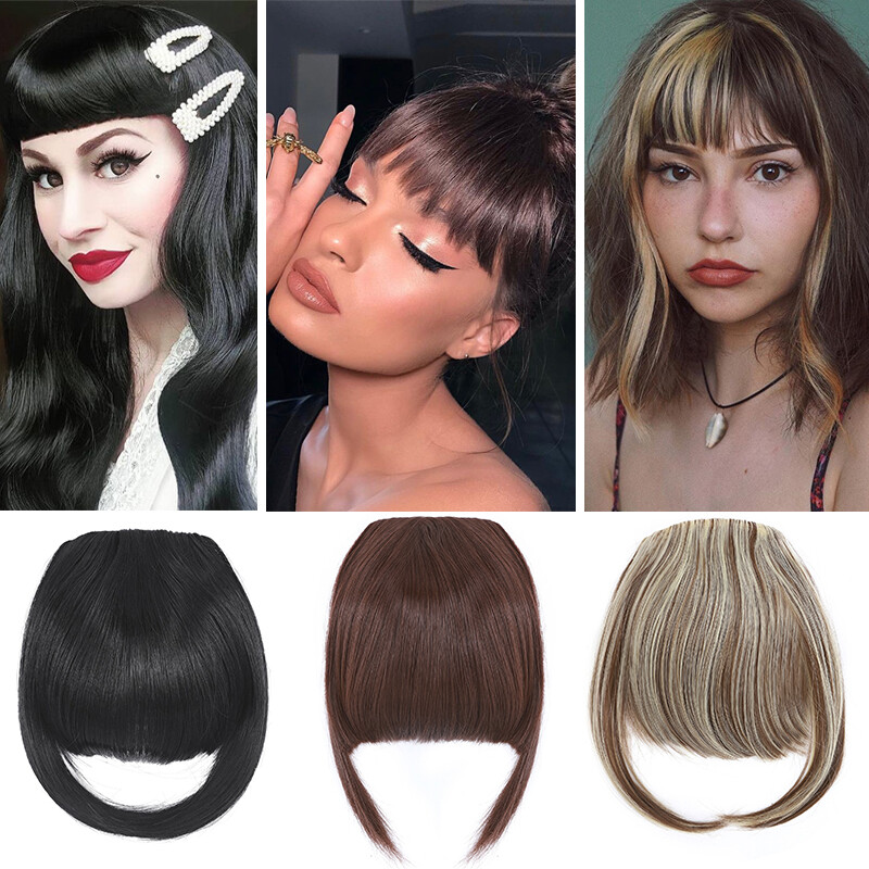 Clip in on Fringe Neat Bangs Thin & Thick As Human Hair Extensions Hairpiece US
