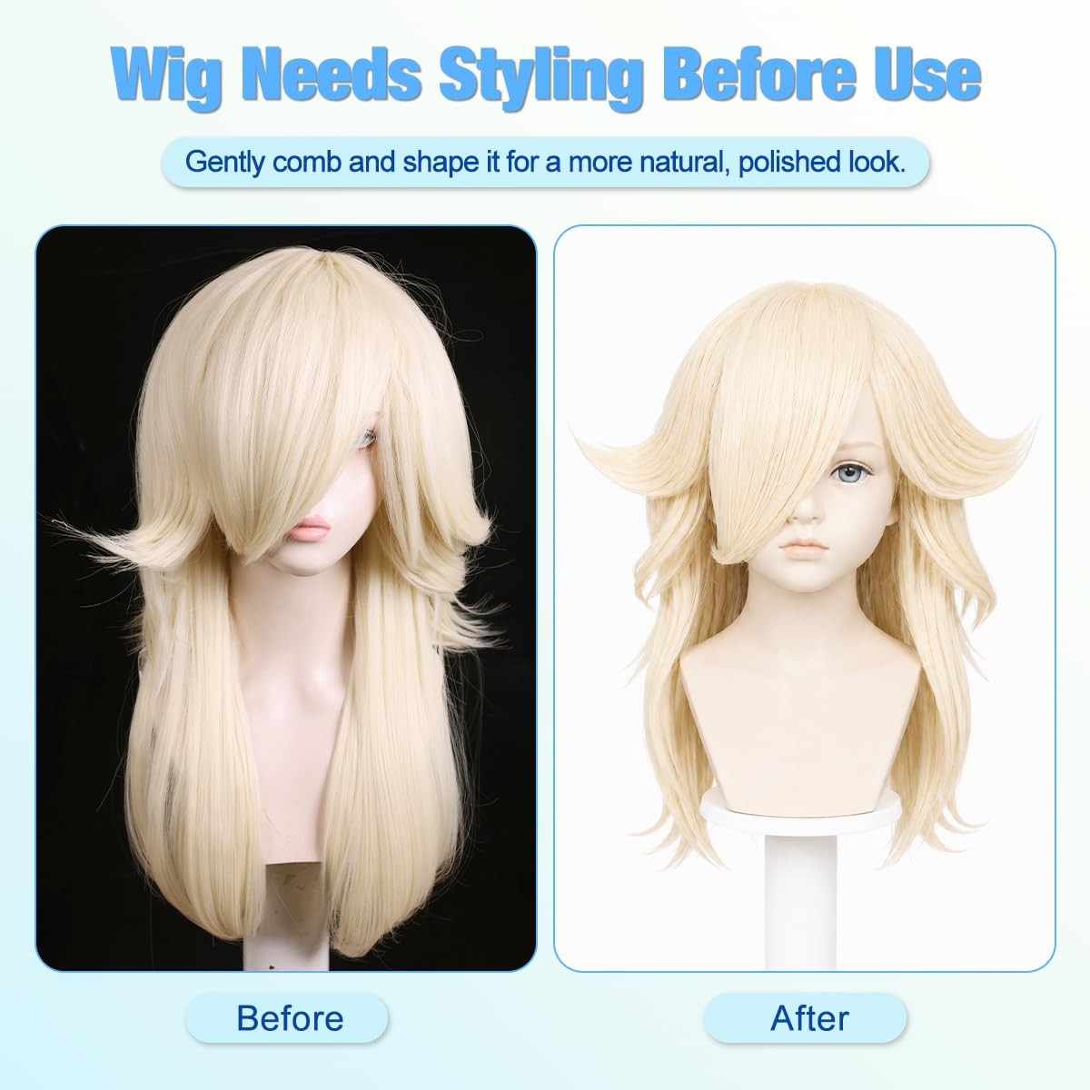 Long Wavy Blonde Princess Cosplay Wig for Women Halloween Party Costume (Smal…