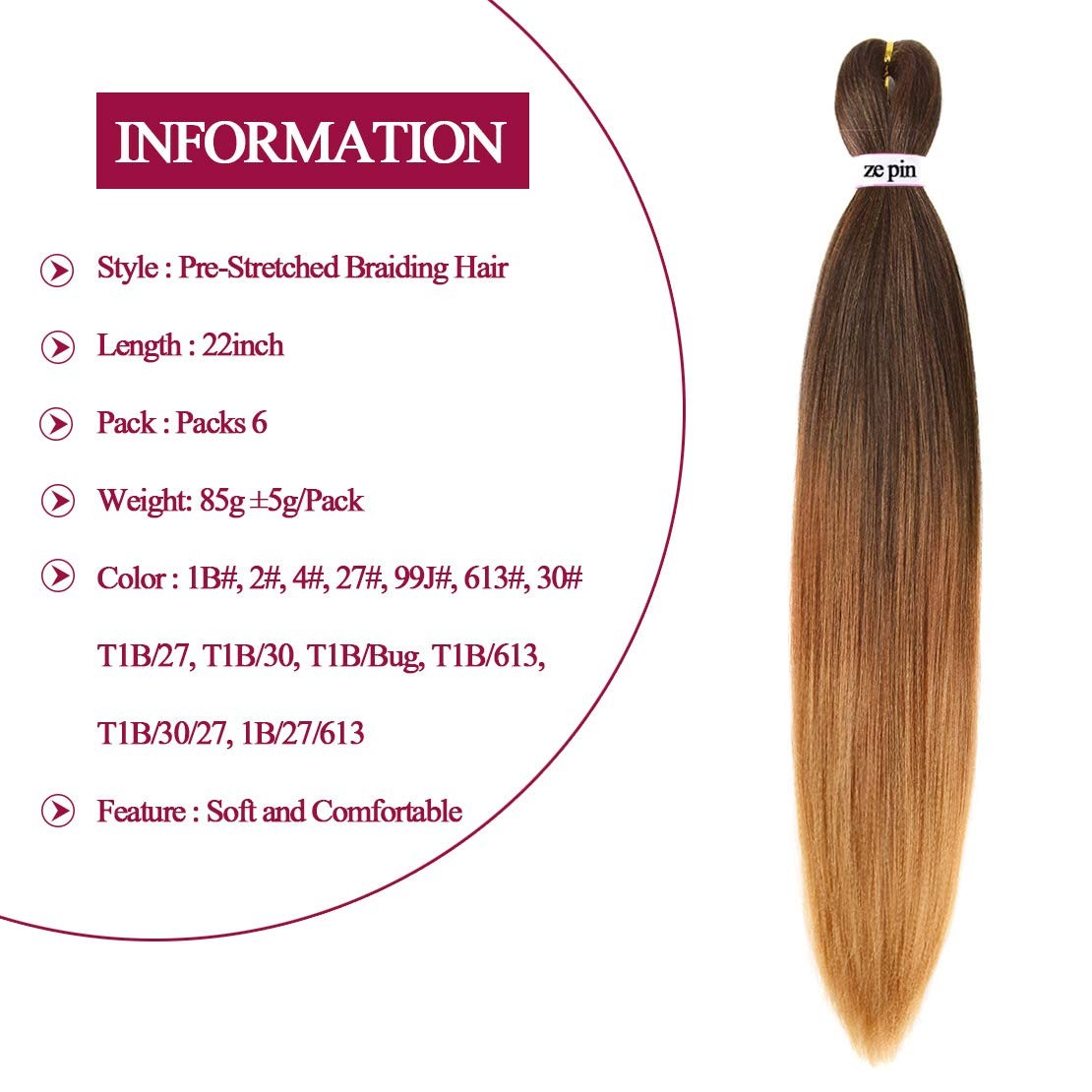 Pre Stretched Braiding Hair 22 Inch 6 Packs Professional Soft Yaki braiding H…