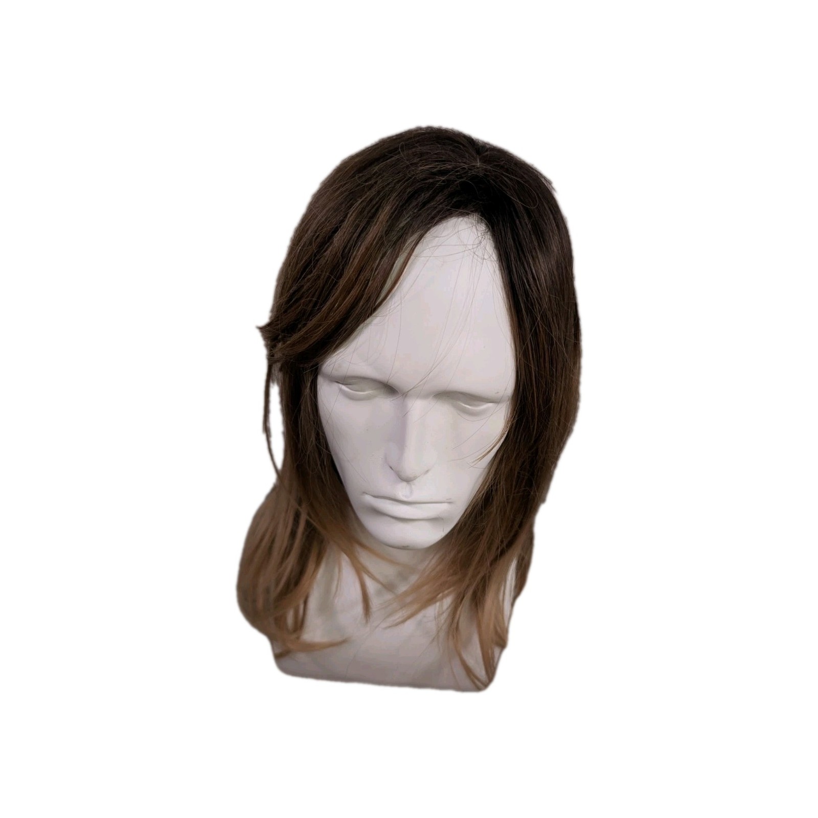 Medium Length Blonde Brown Ombre Straight Layered Synthetic Hair Wig W/Hint Red