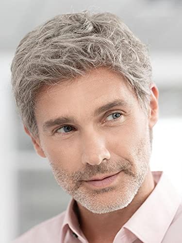 Mens Short Grey Wig Synthetic Natural Layered Hair Costume Wig