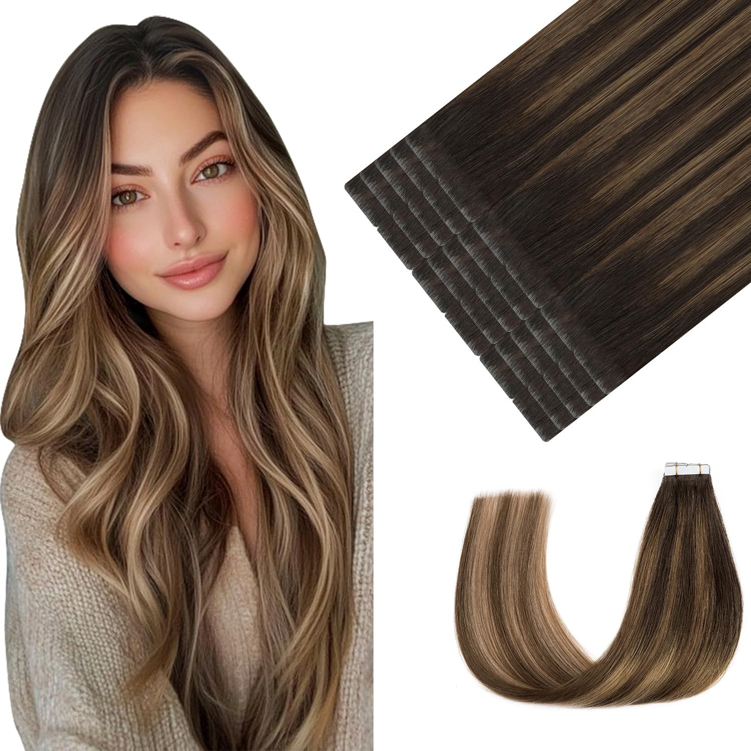 Youngsmile Invisible Tape In Hair Extensions Human Hair 2/6/18 Dark Brown To