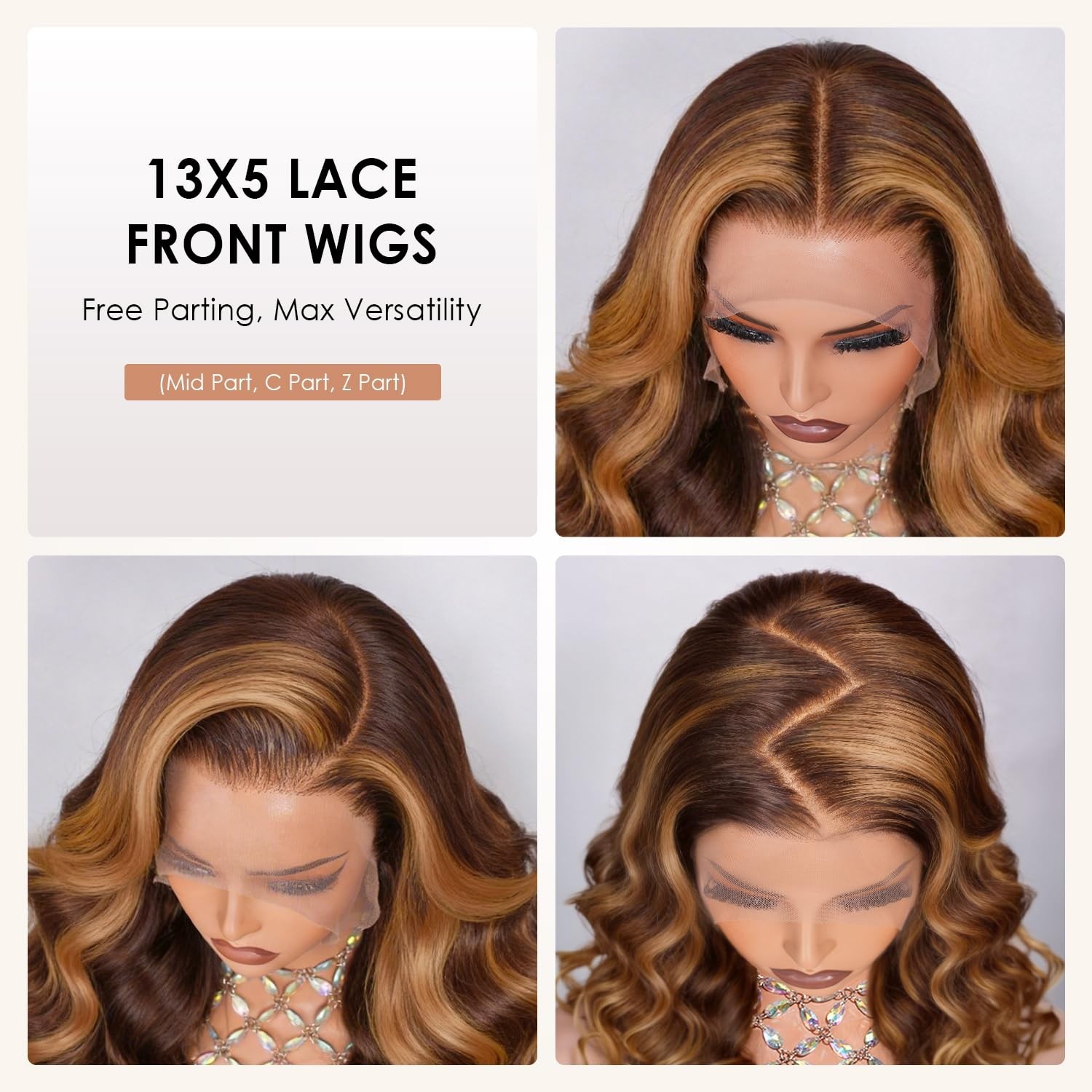 Blonde Highlight Body Wave Lace Front Wig 20″ Human Hair