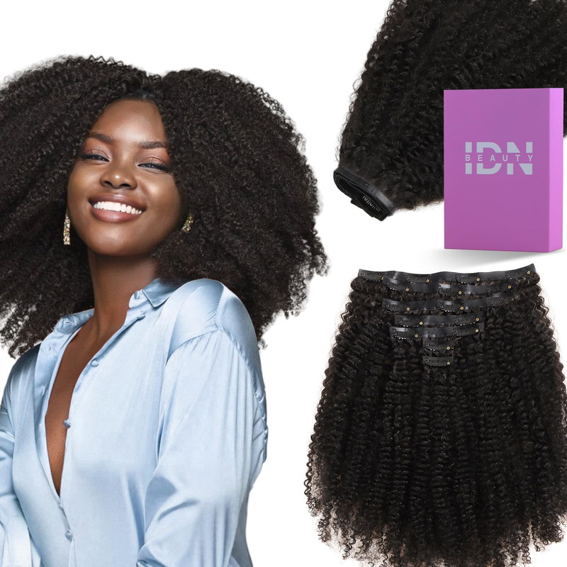Idn Beauty Seamless Clip In Hair Extensions Human Hair 3C 4A 4C Afro Kinky