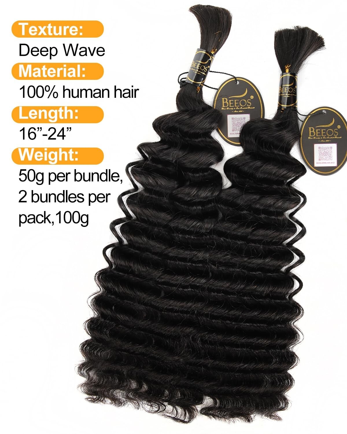 Human Braiding Hair 20 Inch 100g, Deep Wave Bulk Bundles for Boho Braids No Weft