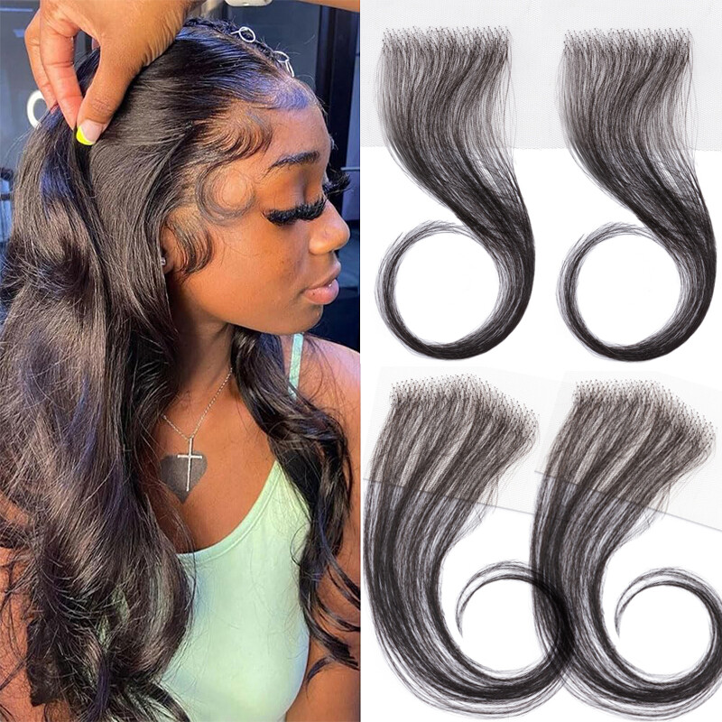 Swiss Lace Edges Baby Hair Stripes Pieces 100% Remy Human Hair Extensions 1-4PCS