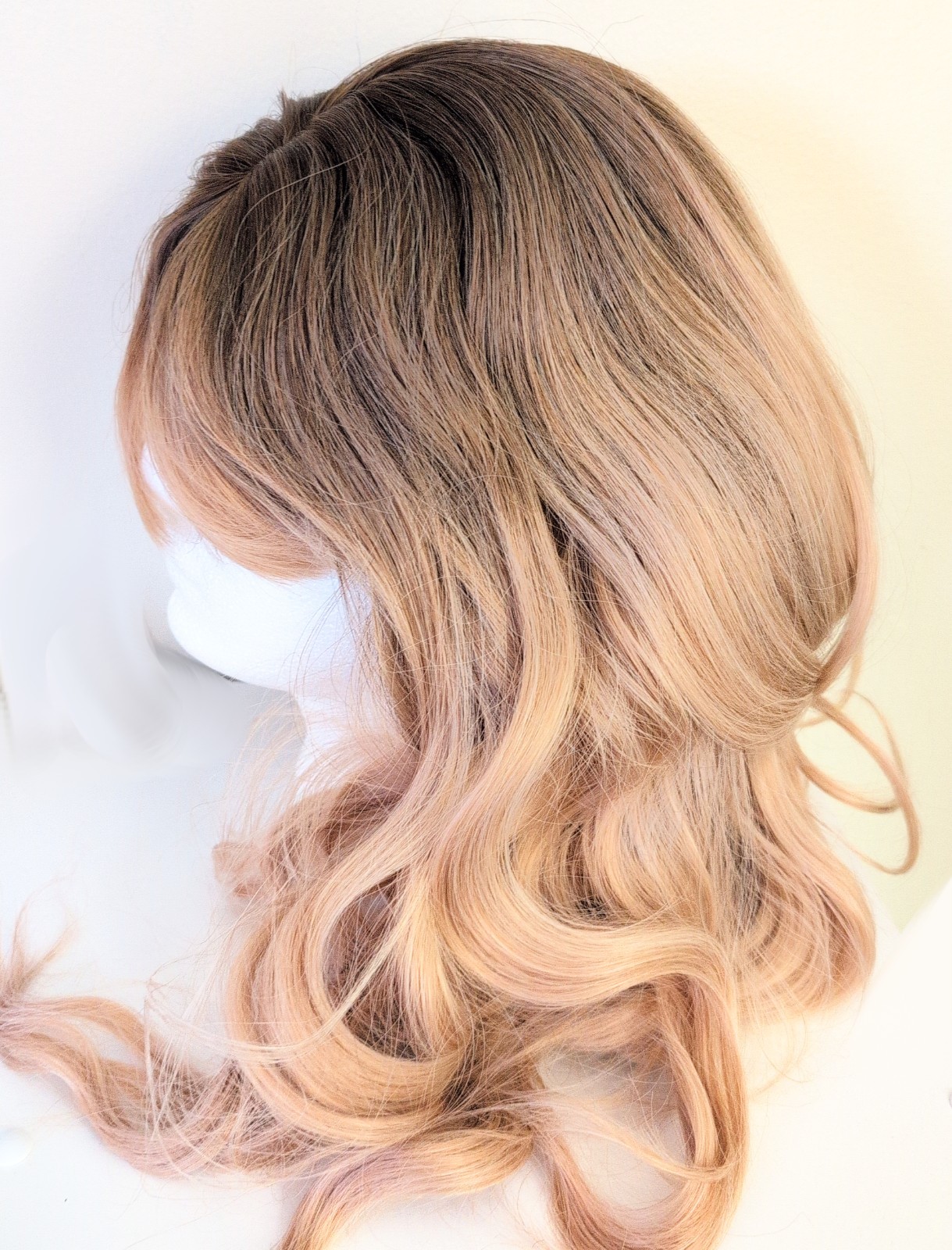 Blonde Wig Synthetic Wavy Curly Hair 22 Inches Ombre Gradient Brown Gyaru