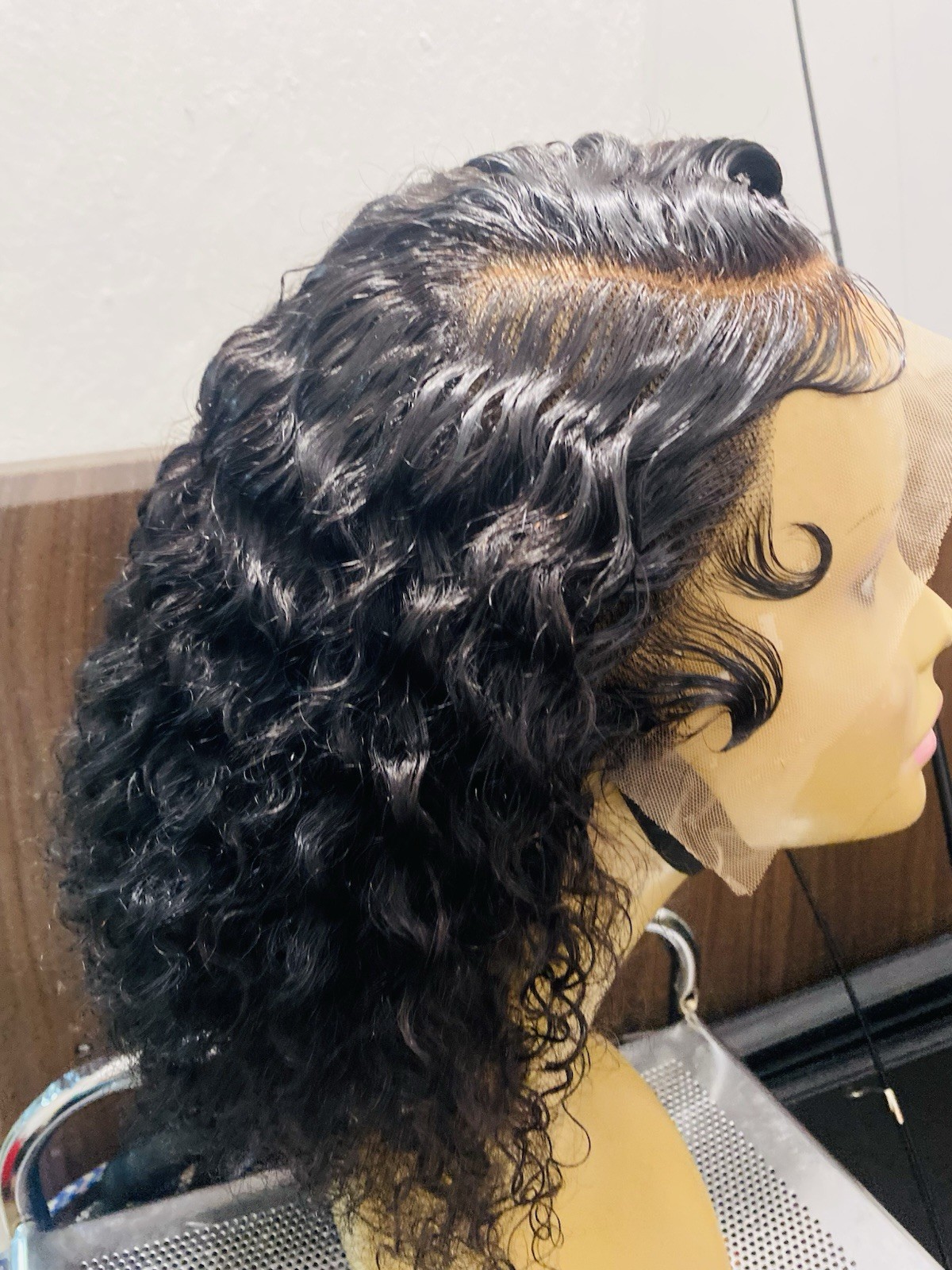 Black Curly Lace Front Wig Glueless Free-Part Natural Look for Women Adult