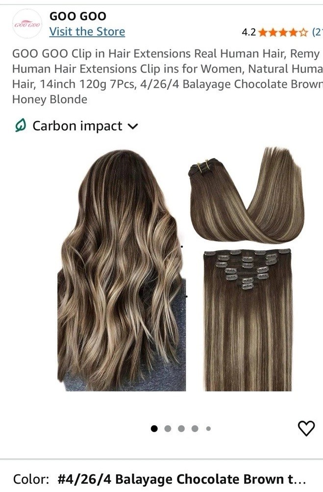 GOO GOO Clip In Human Hair Extensions 14in, Chocolate Brown To Honey Blond