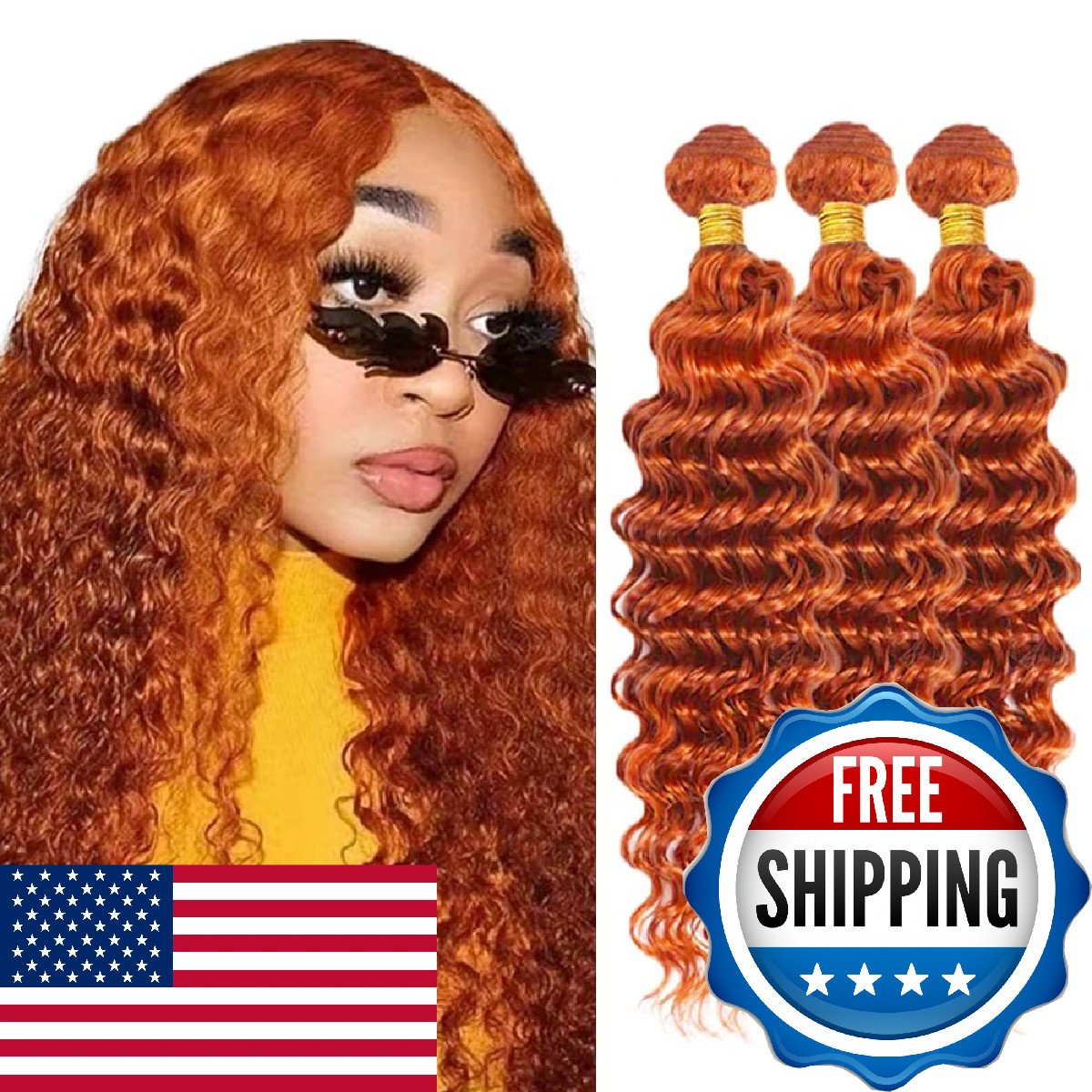 28 30 32 Inch Wuvusnm 350 Human Hair Bundles Ginger Deep Wave Bundles Orange