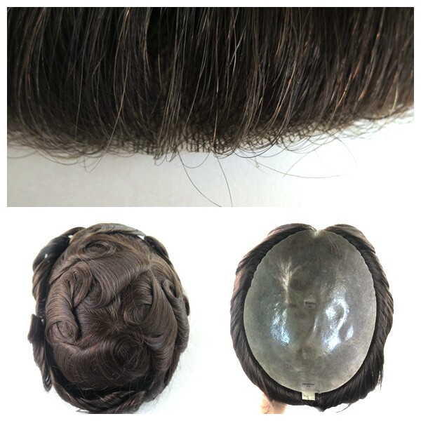Mens Toupee Medium Skin Human Hair Replacement System Single Knot Hairpieces