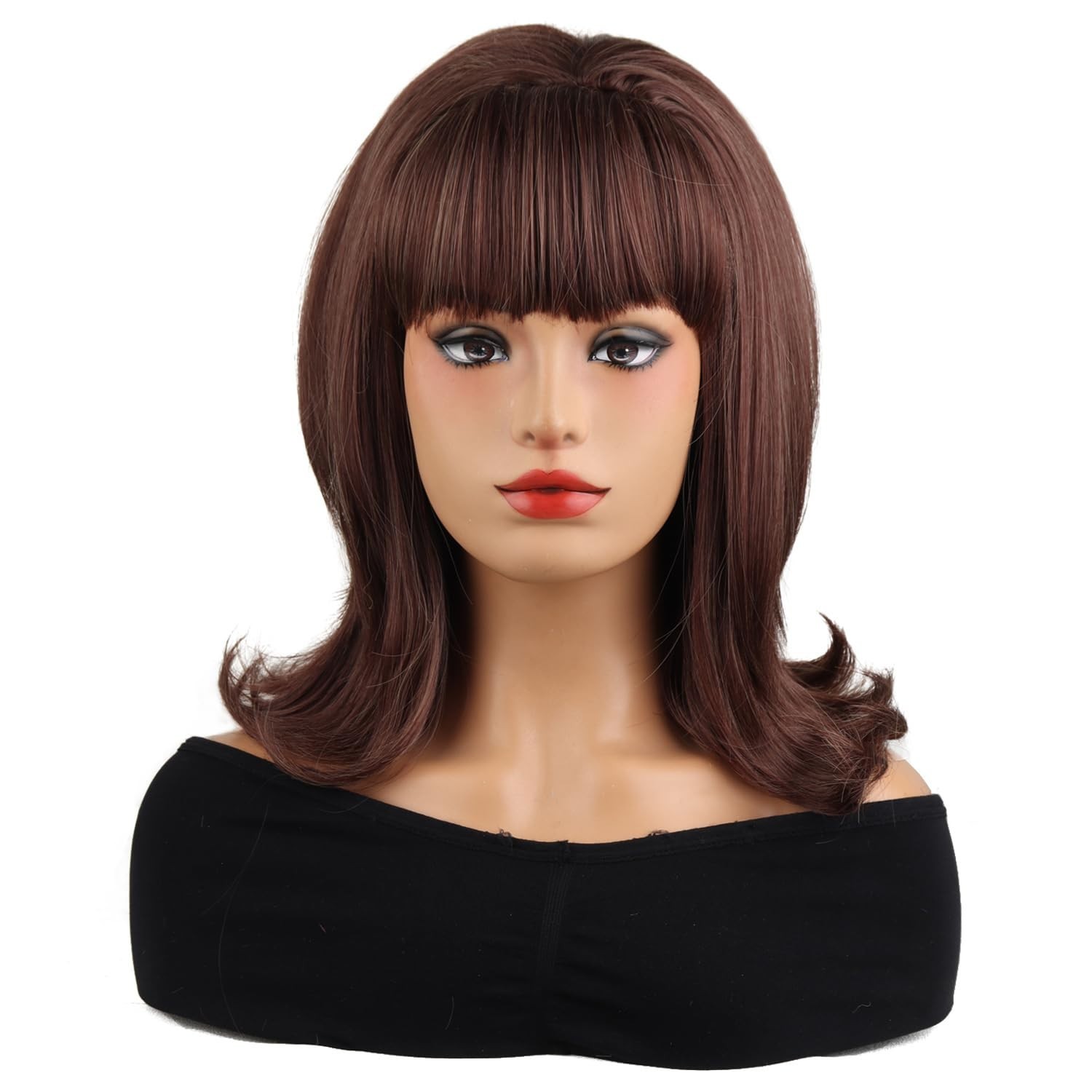 Short Brown Mixed Wig with Bangs – Retro Bouffant Beehive 60s 70s 80s Costume Co
