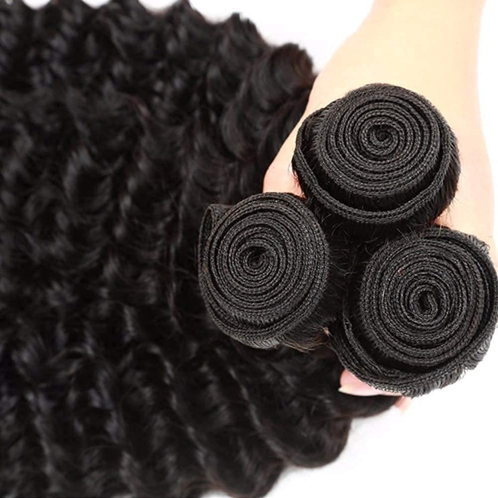 Meaqiiey Deep Wave Bundles Human Hair 16 16 16 Inch 1B Natural Black Deep Curly