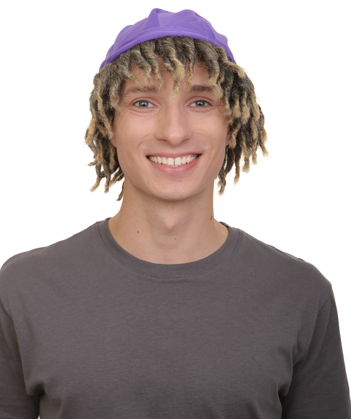 Adult Men’s Animated Movie Explorer Teenage Son Mix-grey Dreadlock Wig with Hat