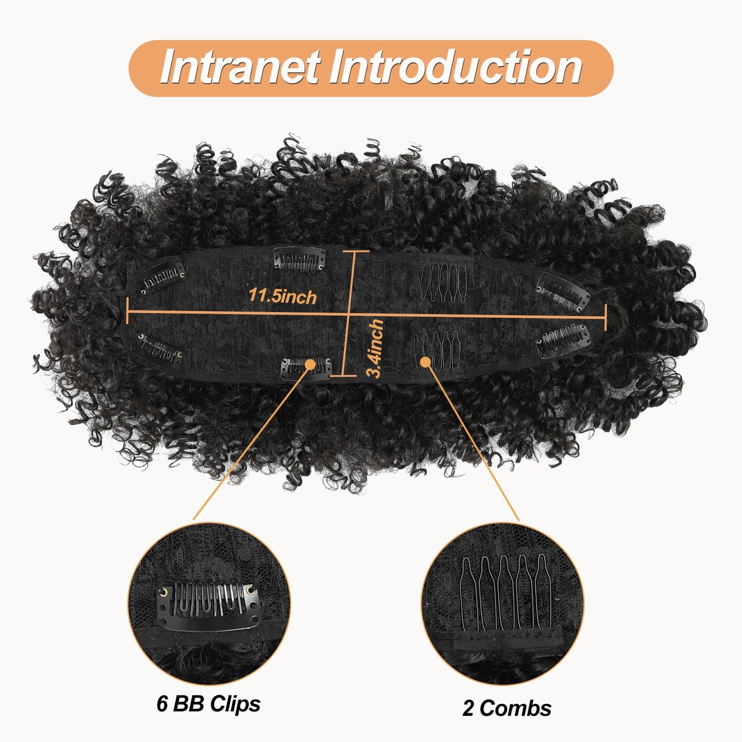 Mohawk Wig Kinky Curly Natural Black Ponytail with Bangs – Clip on Extension