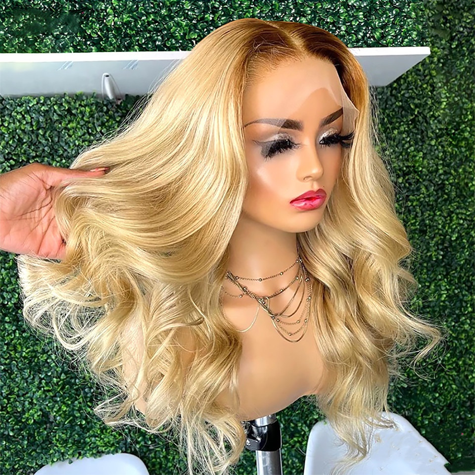 Pre Plucked Lace Frontal Wigs 150% Density Ombre 1B/613 Color Blonde Body Wave