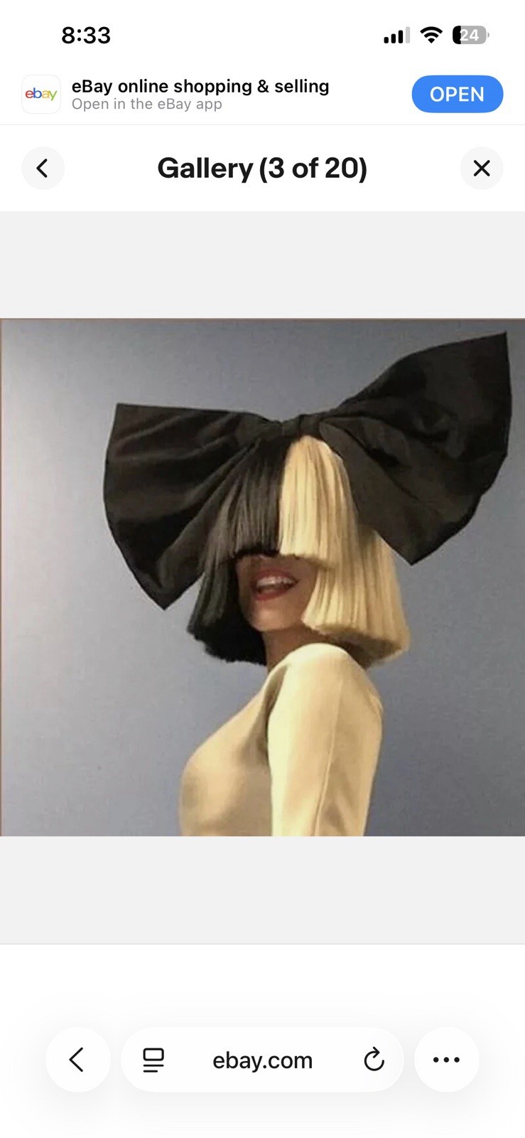 Sia Black Blonde Costume Wig eye cover large black hair bow
