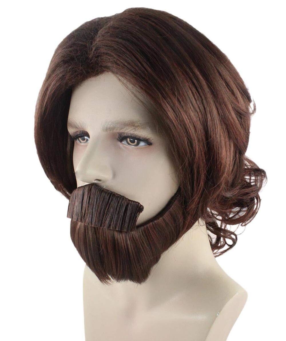 Brown Curly Wavy Men’s Wig & Beard Set | Cosplay Halloween Wig HM-466A