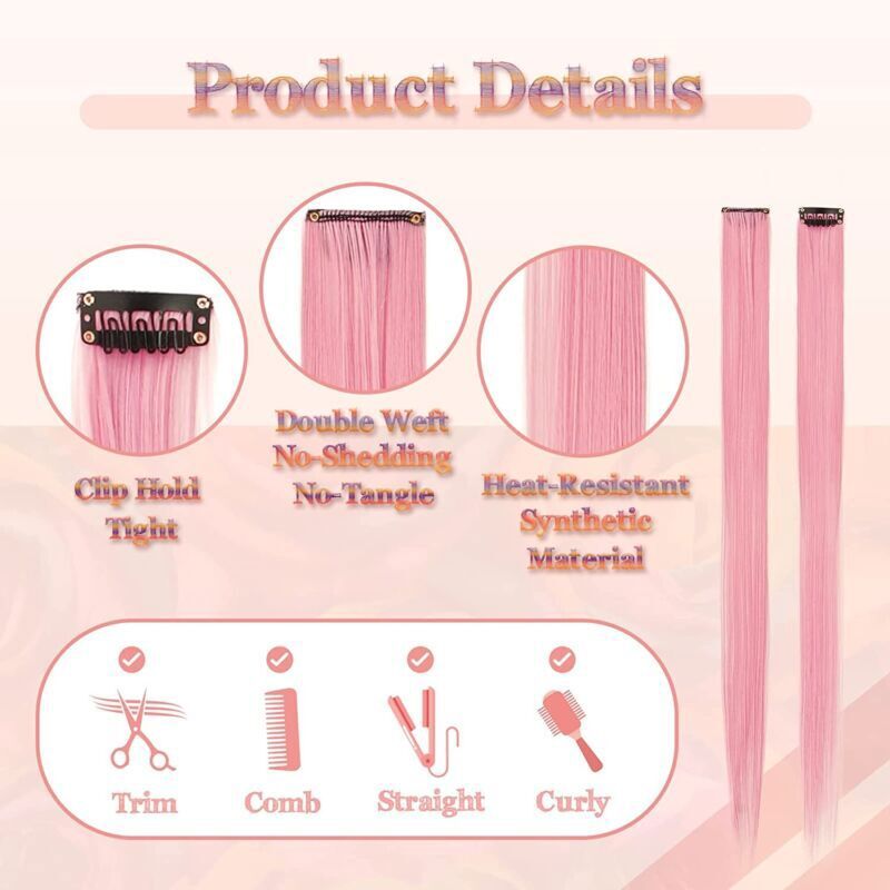 22 Inch Colored Clip in Hair Extensions 10pcs Straight Hair Synthetic Hairpieces