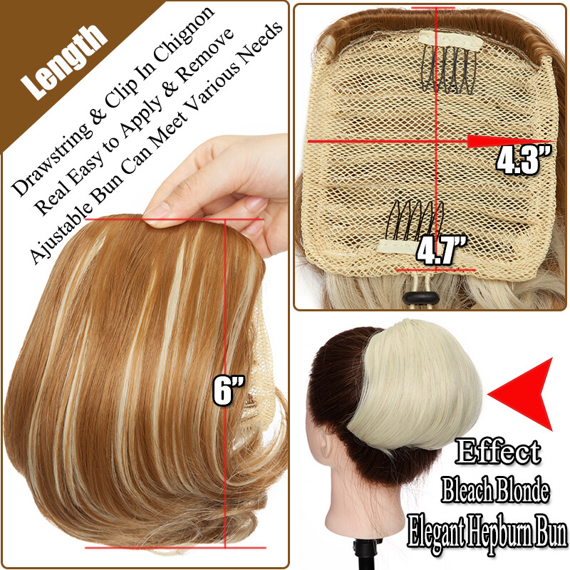 US Natural Clips-in Horn as Audrey Hepburn Updo Scrunchies Hair Extensions BUN