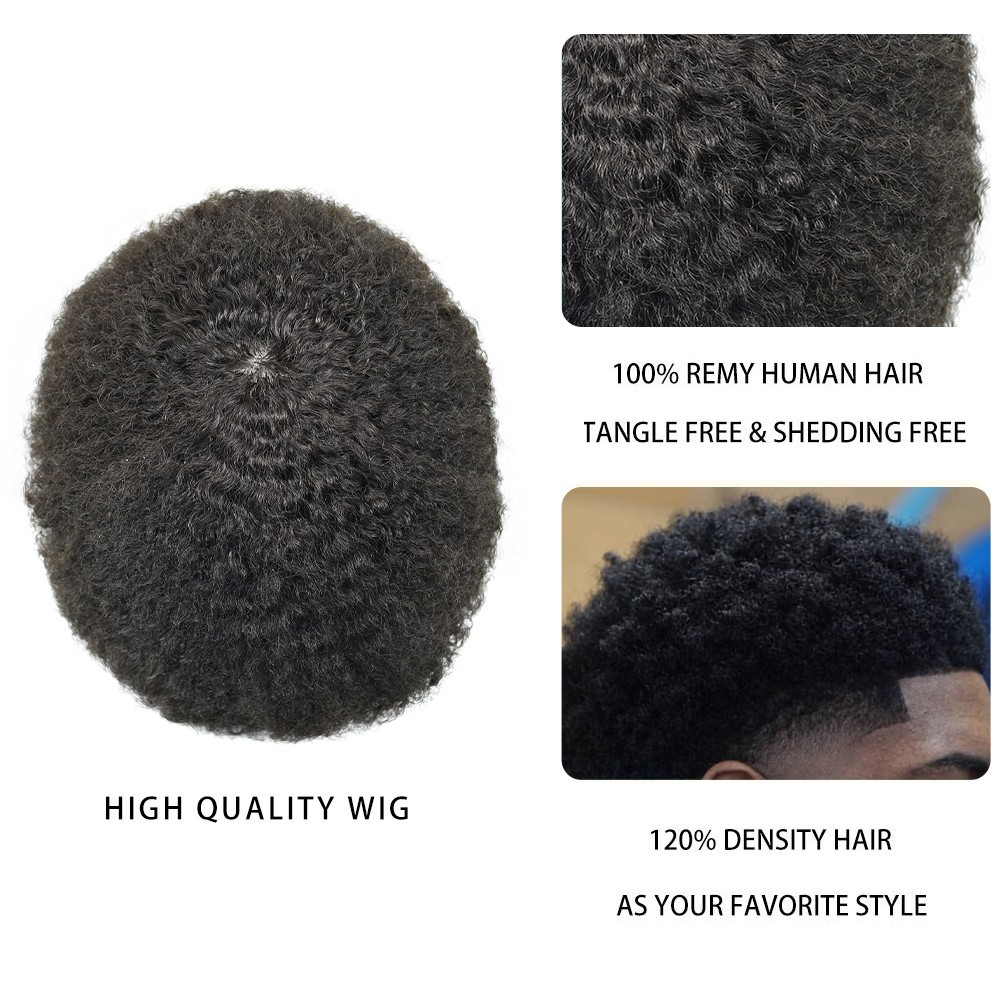 Afro Toupee for Black Men All PU African American Mens Toupee Human Hair System