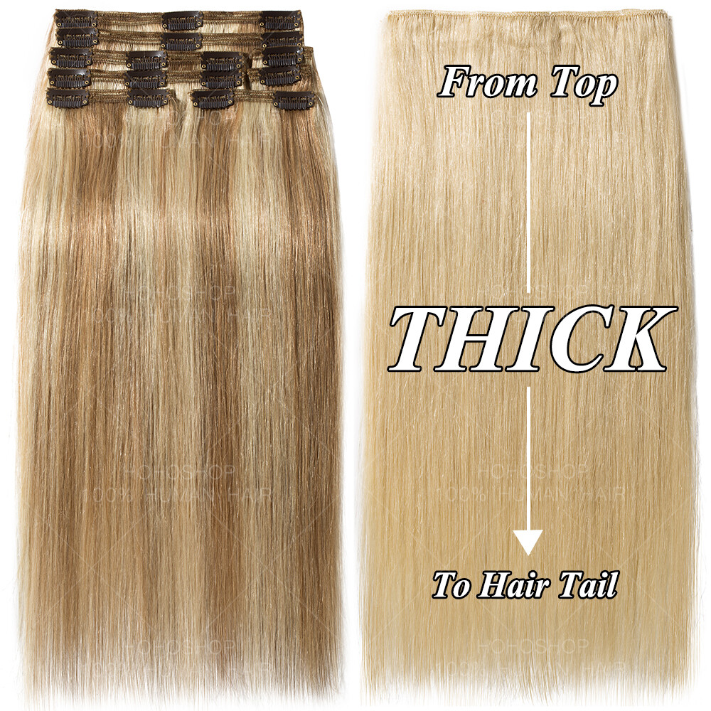 Luxury Thick Clip in Remy Human Hair Extensions Full Head Double Weft Highlight