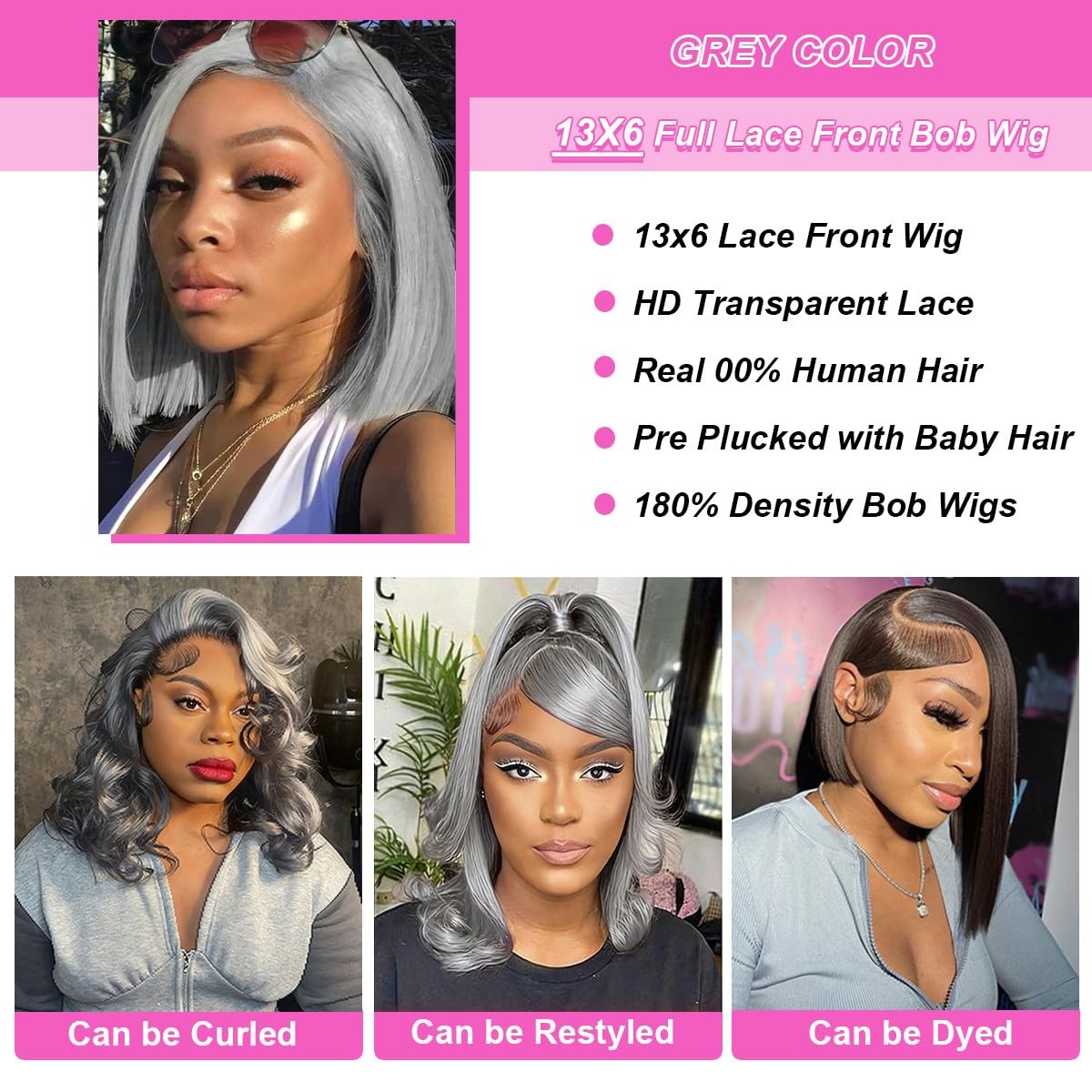 Elfsecret Grey Bob Wigs Human Hair 13X6 Hd Full Lace Front Wigs Human Hair For