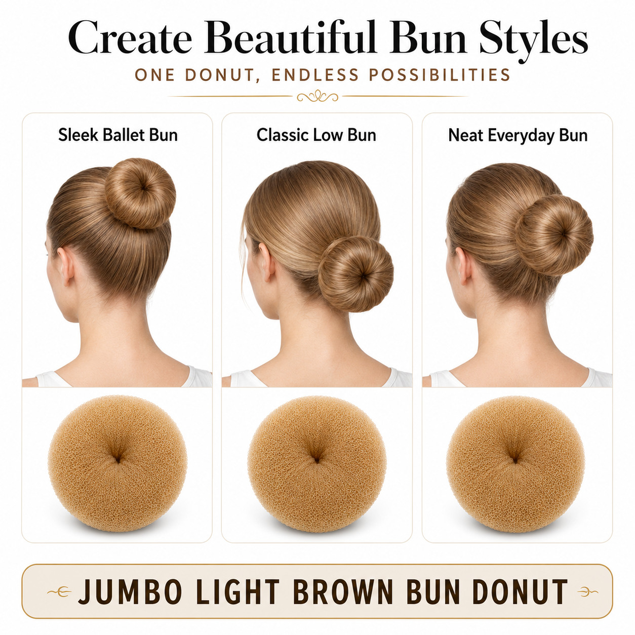 7 Inch Hair Donut Bun Maker 3 Pack Light Brown Jumbo Updo Shaper