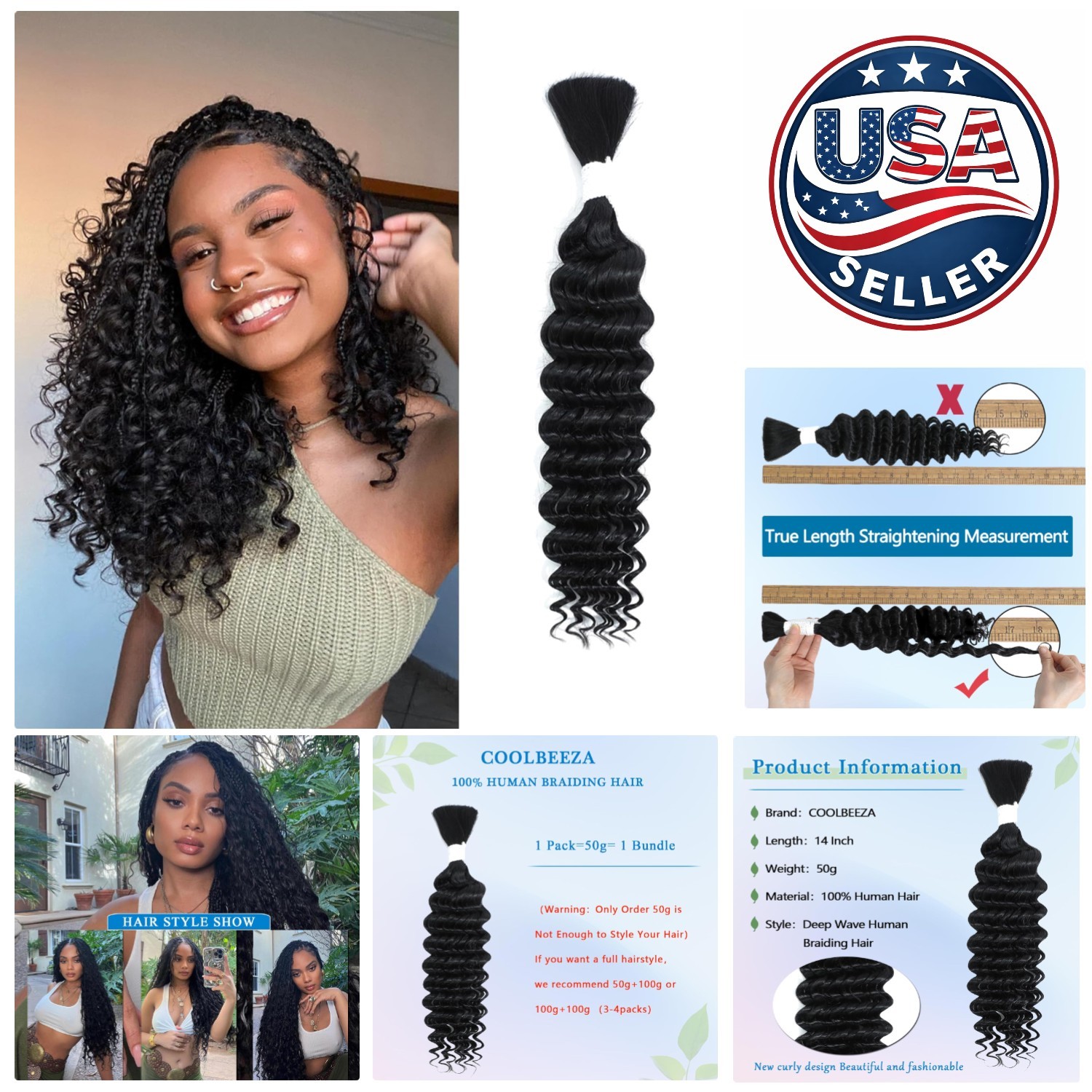 Gorgeous 14 Inch Deep Wave Boho Hair – 50g Virgin Human Hair for Easy Styling
