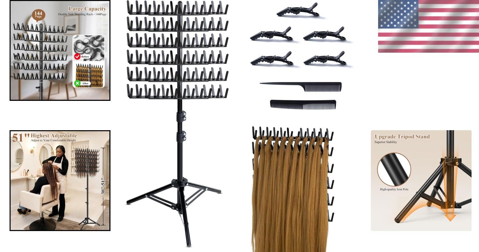 Easy Assembly Braiding Hair Organizer, 144 Pegs, Black