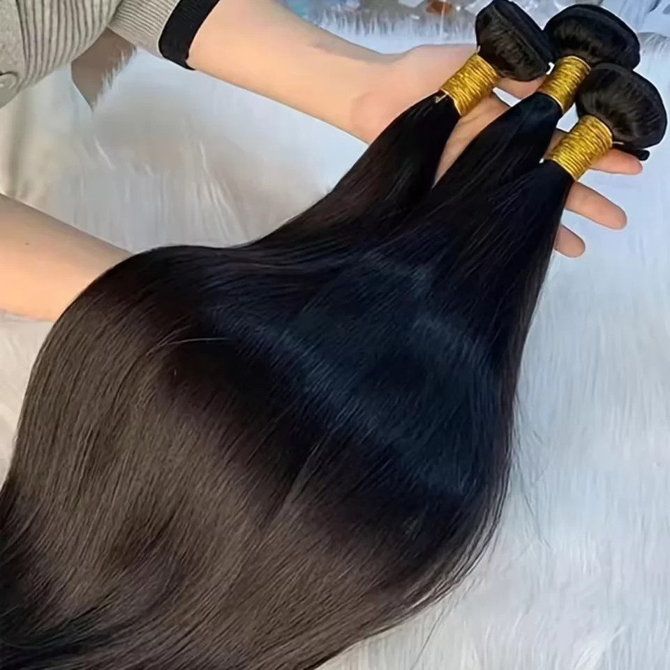 40 42 Inch Long Straight Human Hair Bundles Natural Brazilian Virgin Hair 1/3…