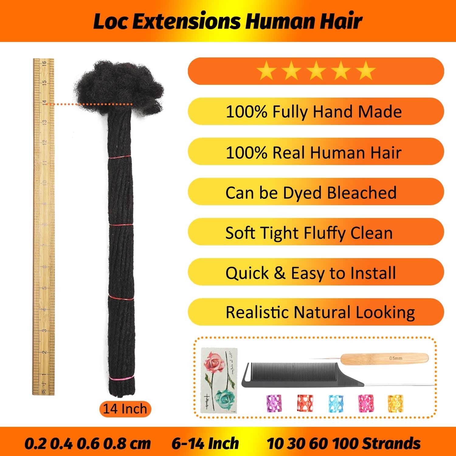Likimiya Permanent Loc Extensions Human Hair 14 Inch 10 Strands 0.8 Cm