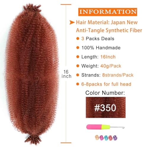 Ginger Afro Twist Hair 16 Inch 3 Packs Springy Afro 16 Inch (Pack of 3) 350#