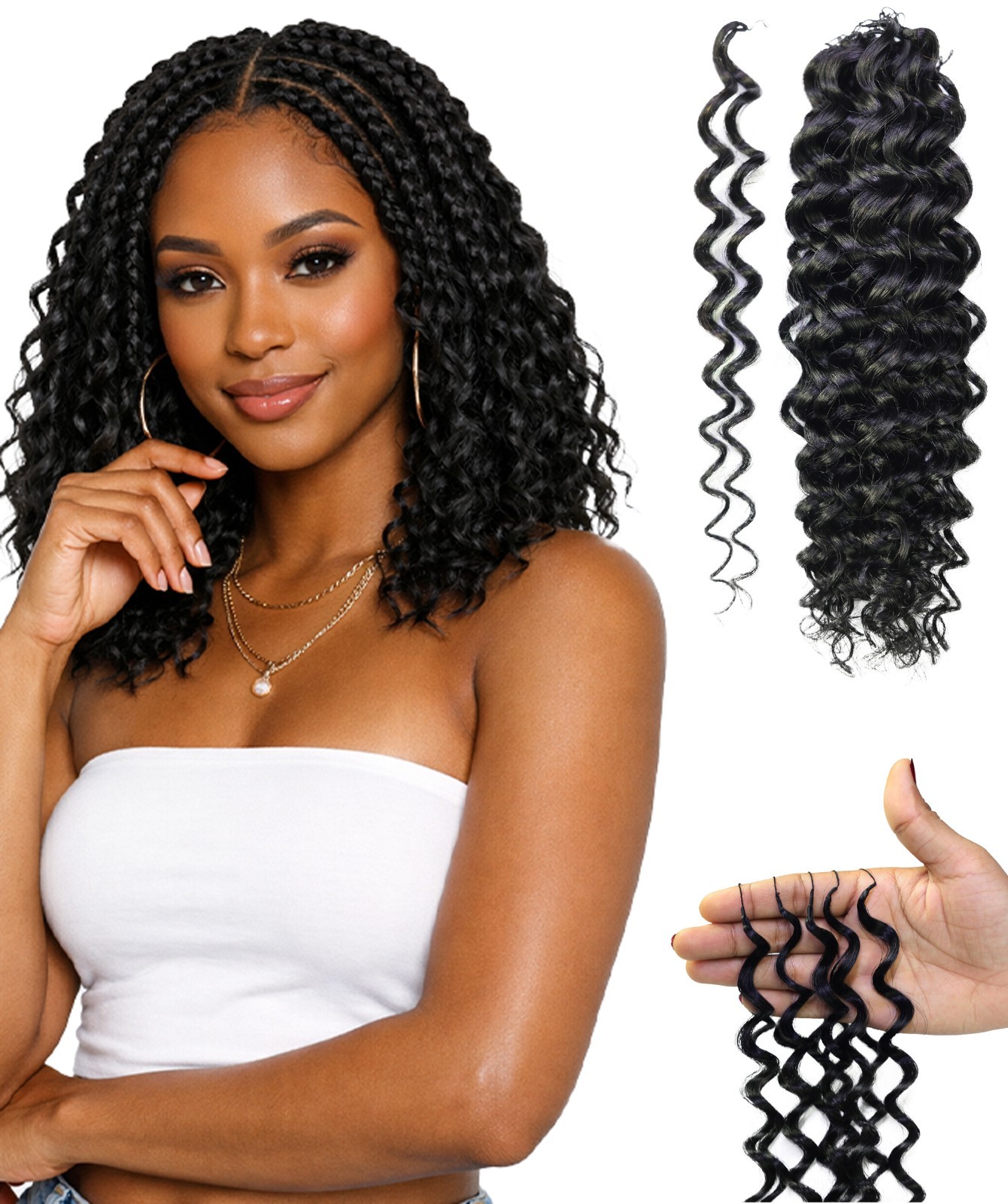 LUXLUXE Water Wave Braids Pre Looped Long Human Hair Extensions 40 Strands