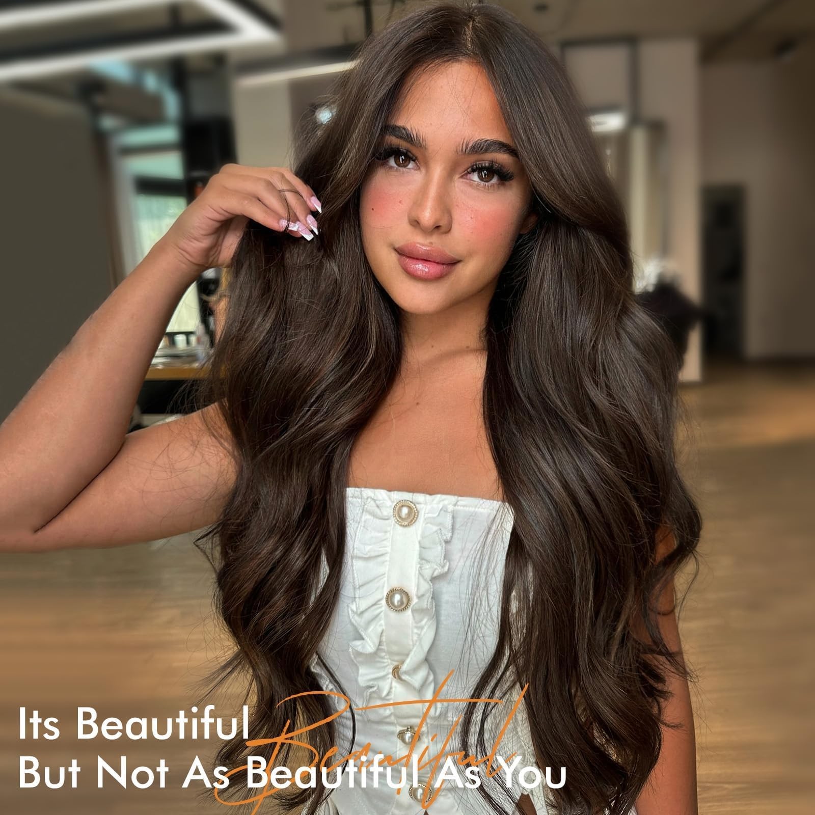 Long Wavy Wig Middle Part Dark Brown Wigs 26 Inches Brown Wigs For White Wome…