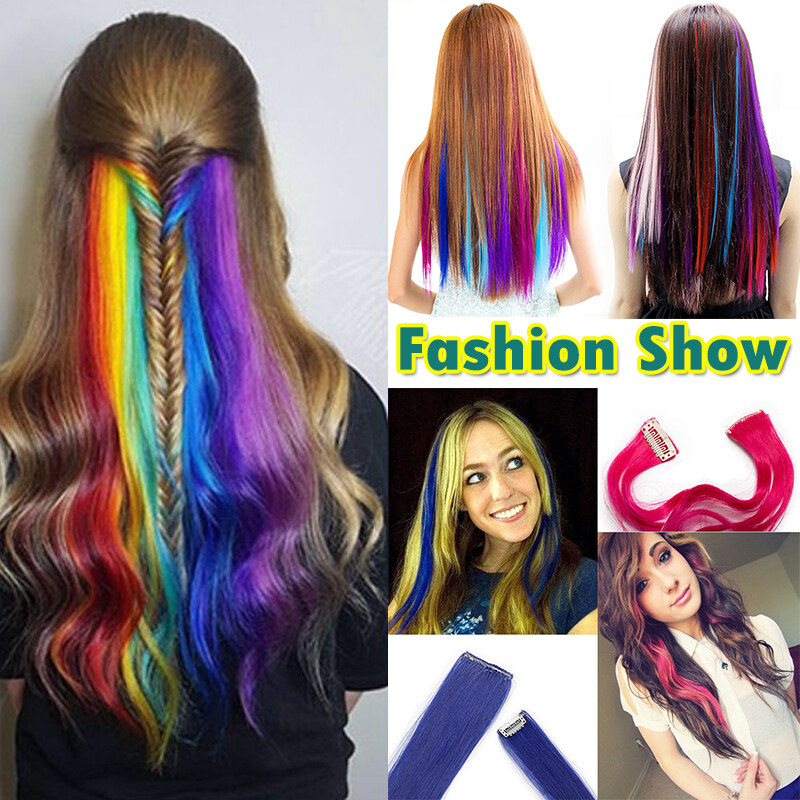 10Piece Colors Clip In Highlight Hair Streaks Hair Extensions Multi-color Braids