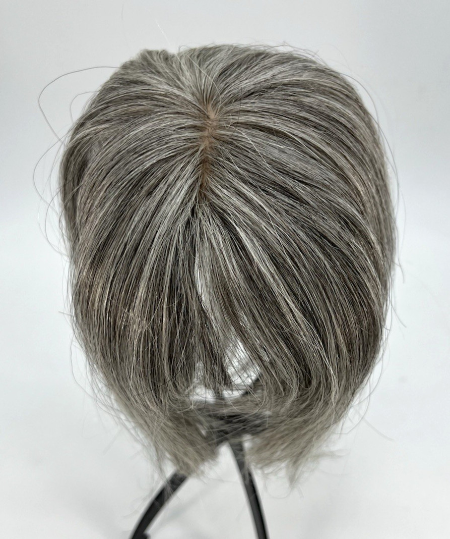Dark Gray with Bangs 100% Human Hair 10in Topper