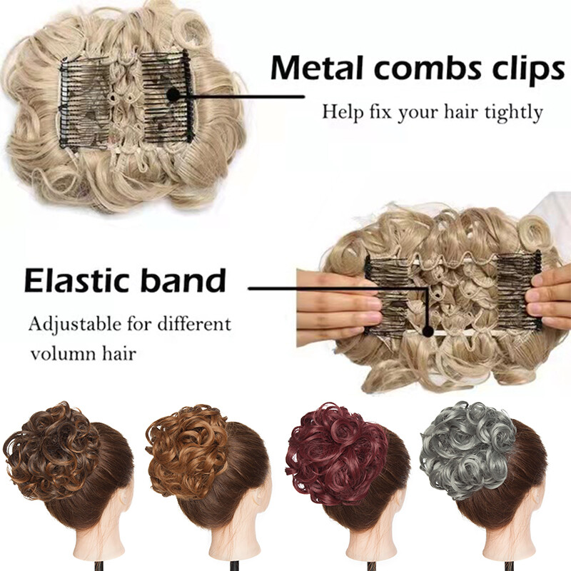 100% Real THICK Chignon Curly Messy Bun Updo Cover Clip in Hair Piece Extensions