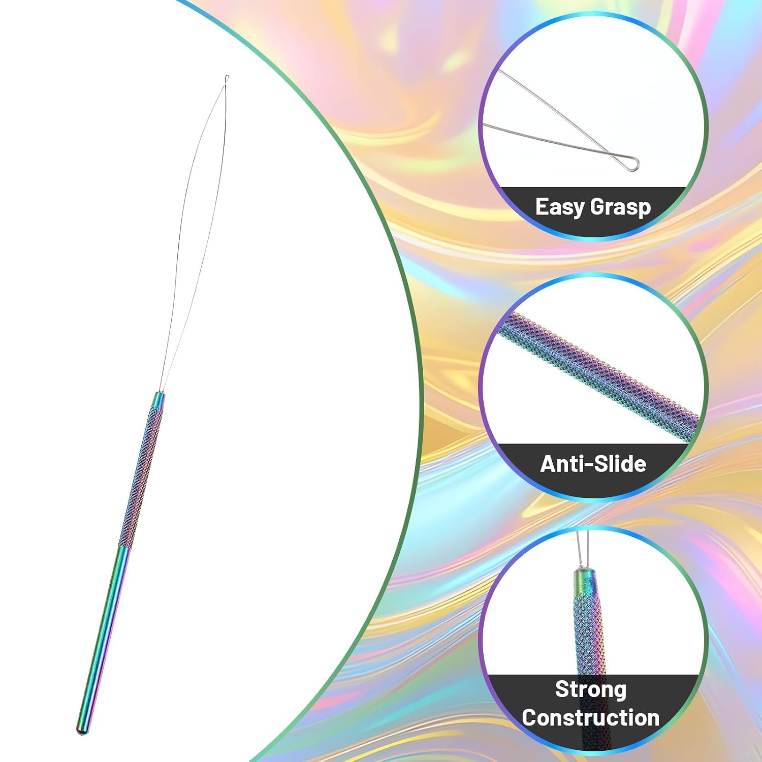 2Pcs Hair Extension Loop Tool Needle Threader,Stainless Steel Hair Tinsel Tool –