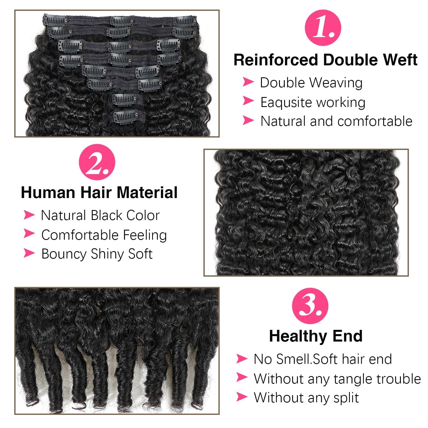 Burmese Curly Clip in Hair Extensions Natural Black Color 20 Inch Brazilian V…