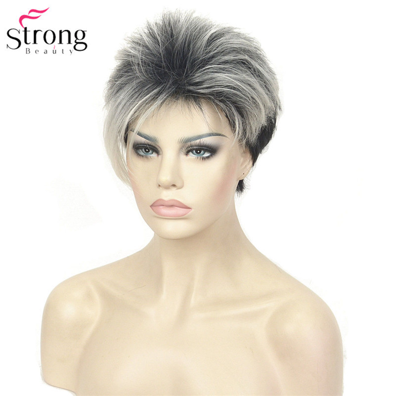 StrongBeauty Short Asymetrical Black Blonde Ombr Synthetic Women’s Wig