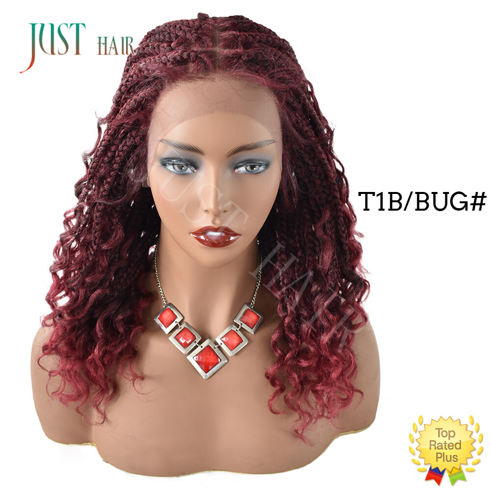 Curly Ends Box Braided Lace Front Wigs for Women Baby Hair Kanekalon Synthetic