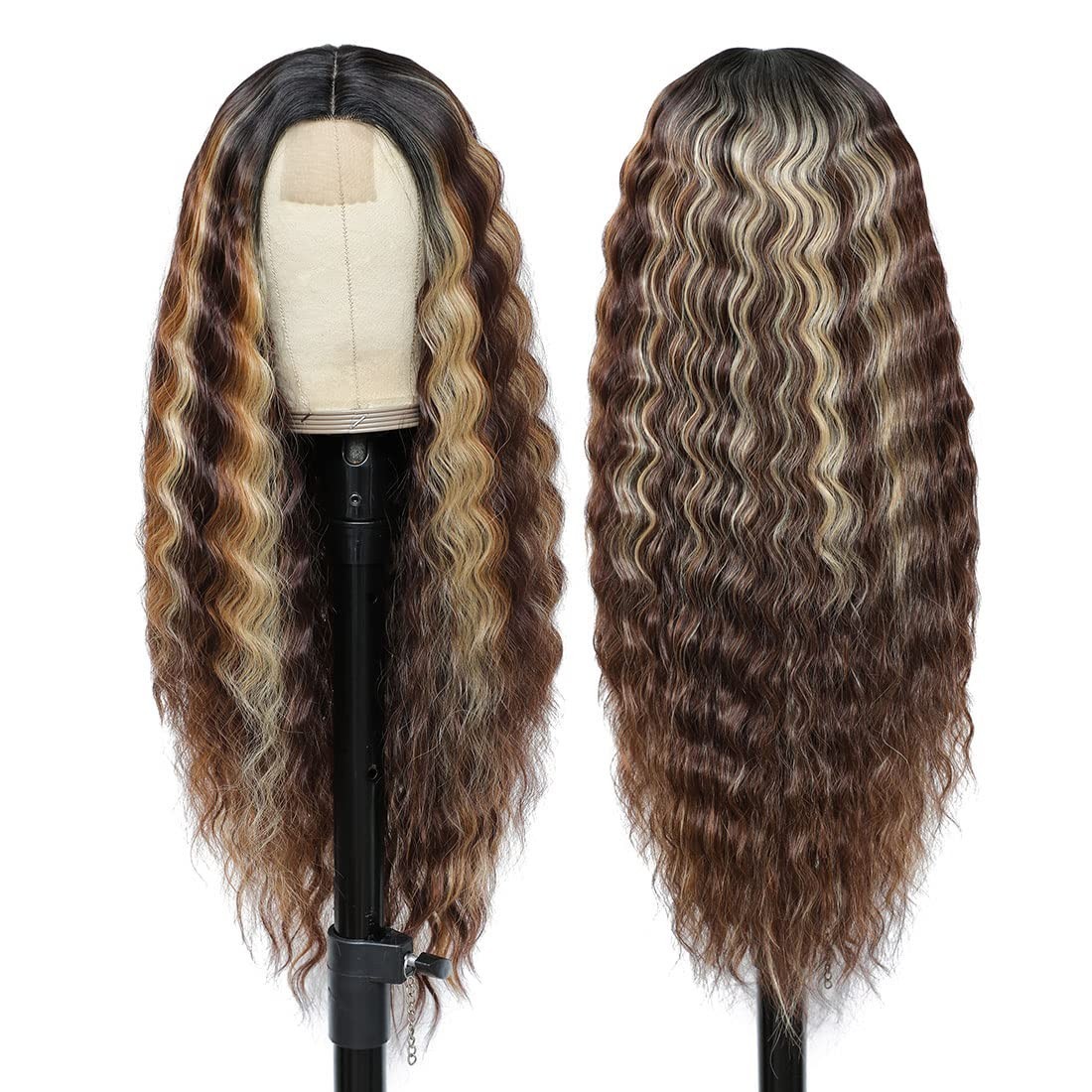 Comfortable 28″ Brown Mixed Blonde Deep Wave Wig – Versatile for Any Occasion