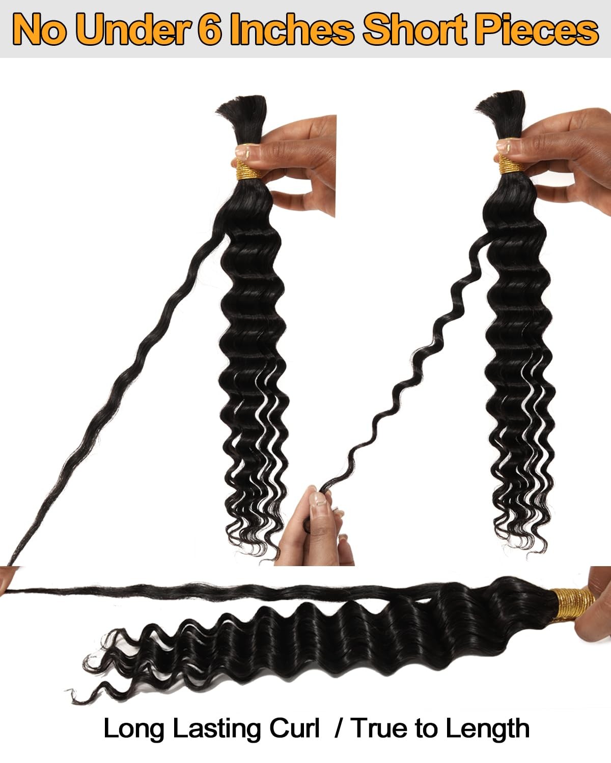 BEEOS #1 Jet Black Boho Hair for Braiding, Deep Wave Bulk Human Hair for Knotles