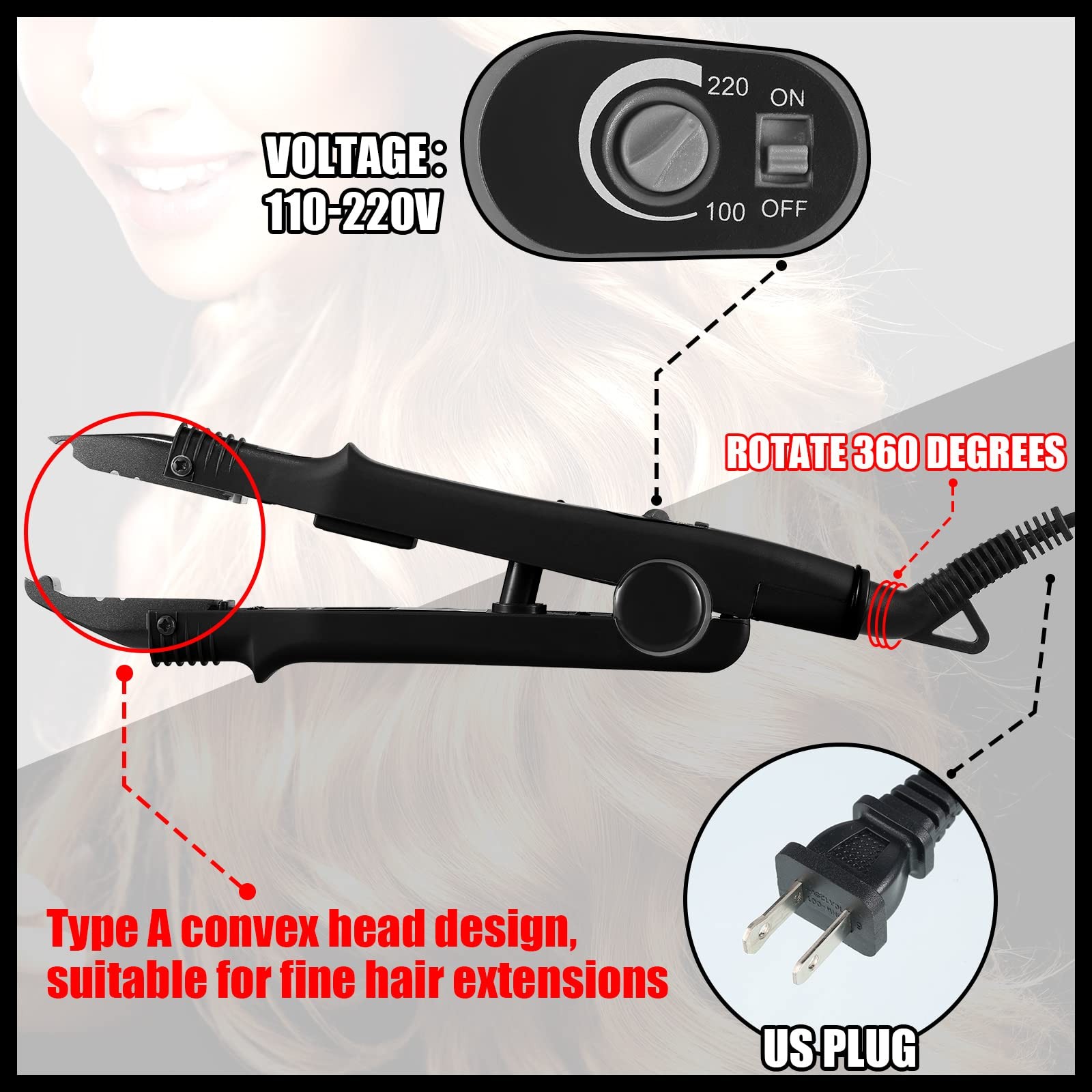 Hair Extensions Iron Fusion Keratin Heat Tool Heat Connector Wand with Fusion Gl