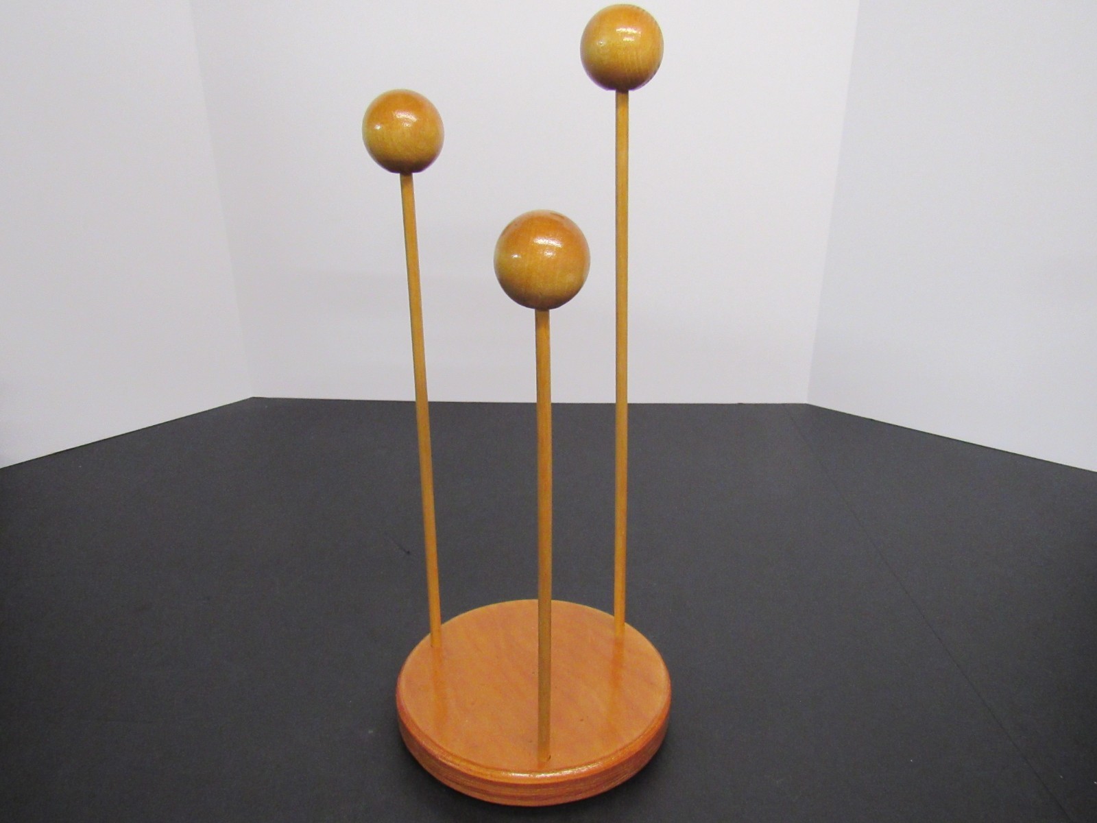 Rare Antique Oak Wooden Wig Holder Stand 14″, 12.75″, 11″ on a 6″ Base