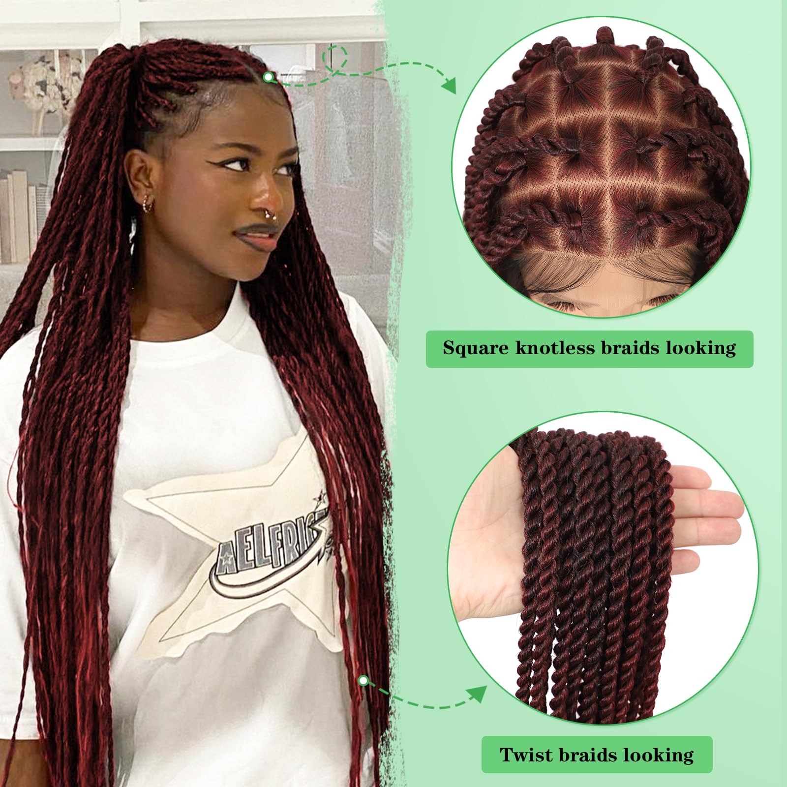 Youthfee 360° HD Full Lace Braided Wigs Knotless Twist Braided Wig for Women …