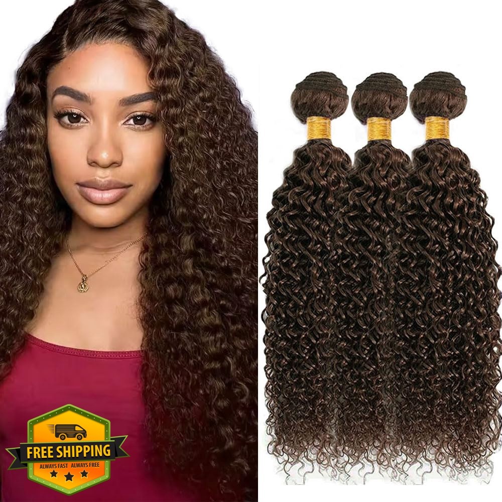 Raivide Chocolate #4 Dark Brown Curly Bundles 14 16 18 Inch