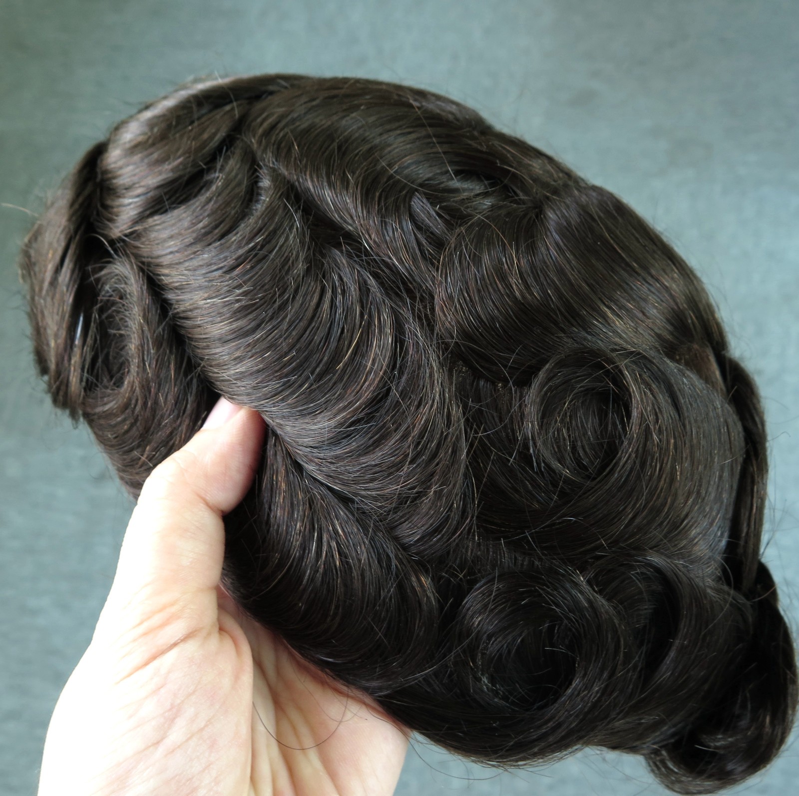 Mens Human Hair System Unit 0.12mm Poly Skin Toupee Dark Brown Hairpieces #2
