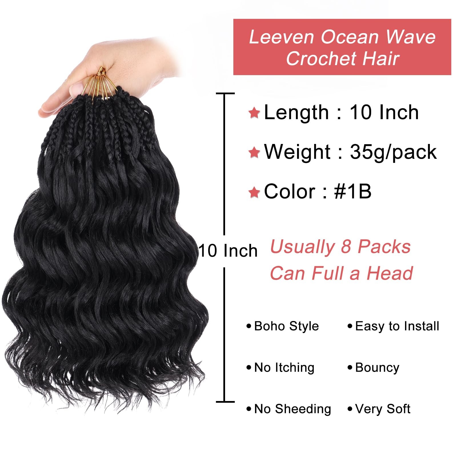 10 Inch Pre Looped Ocean Wave Crochet Hair 8 Packs Black Short Curly Crochet …